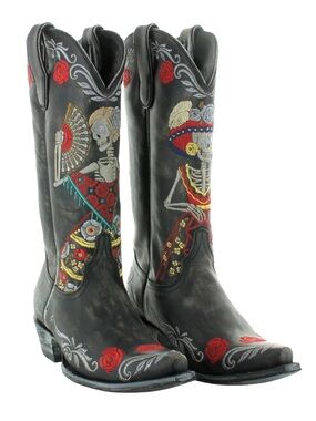 Old Gringo Reinas embroidered lady skeltons and red roses boots RTL $725 8 New